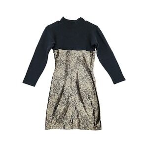 Vtg Terazzo Dress S* Black Gold Paisley Velvet Mock Neck 90s Italian Whimsigoth